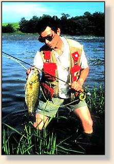 Author with a fast water smallmouth