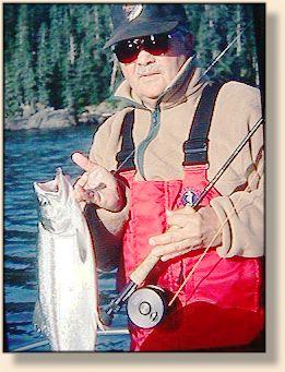 Author Les with a bright pink salmon