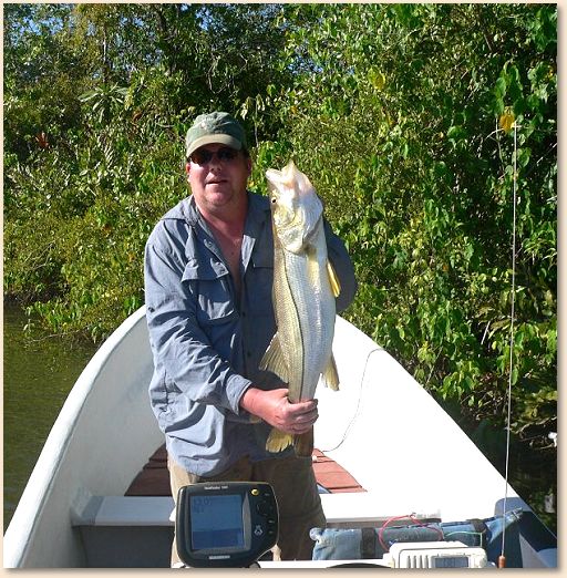 DanBob with his 9 pound Snook from a Nicaraguan jungle river