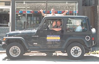 Executive jeep in Hancock, Ray DuBois behind it, QC driving
