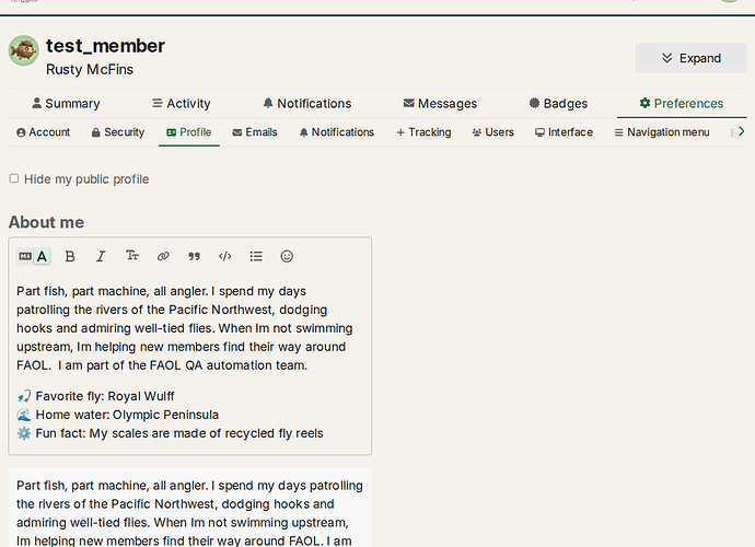 The profile edit page