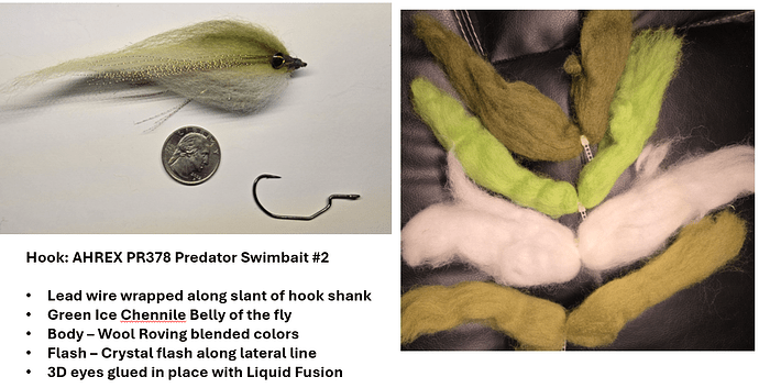 Wool Roving Streamer on AHREX Hooks