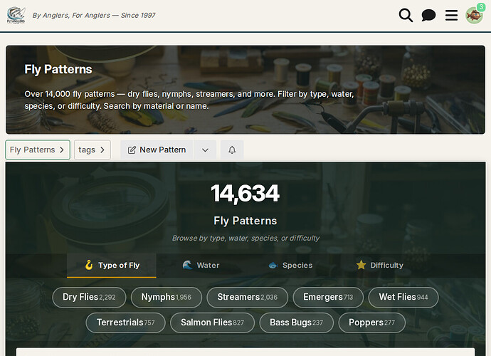 The Fly Patterns filter bar